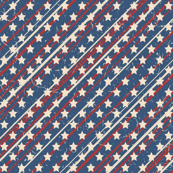 Estrellas Patrióticas Americanas Rayas Texturizadas Patrón Sin Costuras Colores Vintage — Vector de stock