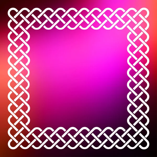正方形の抽象的な滑らかなブラーピンクの背景に伝統的なスタイルの編組結び目ケルトフレーム — ストックベクタ