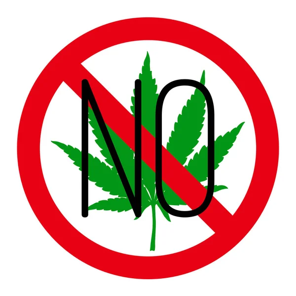 没有毒品的红色标志 禁止手绘大麻叶 停止麻醉大麻设计元素 白色背景上孤立的向量图 — 图库矢量图片