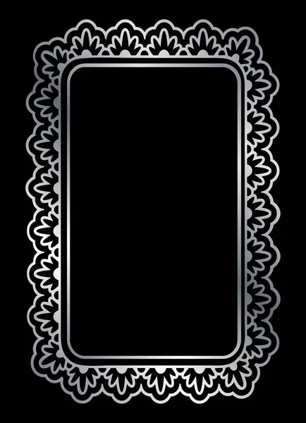 Silver Shiny Glowing Ornate Rectangle Frame Isolated Black Metal Metal — Stock Vector