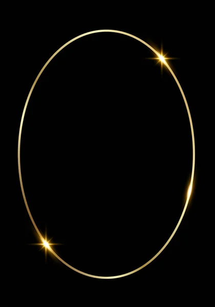 Gyllene Glänsande Glödande Oval Ram Isolerad Över Svart Bakgrund Guld — Stock vektor