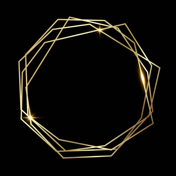 Золота Блискуча Багатокутна Рамка Ізольована Чорному Тлі Золотий Метал Розкішний — стоковий вектор