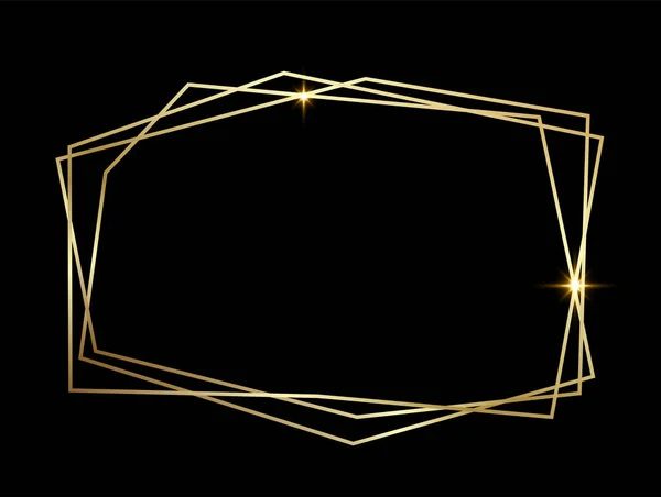 Gyllene Glänsande Glödande Geometrisk Poligonal Ram Isolerad Över Svart Bakgrund — Stock vektor