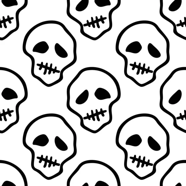 Vector Halloween Schedels Naadloos Patroon Zwart Wit Ontwerpachtergrond Voor Feestposter — Stockvector