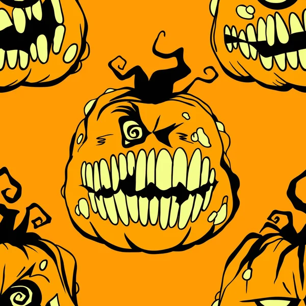 Sorrindo Vetor Abóbora Halloween Sem Costura Padrão Concepção Fundo Para — Vetor de Stock