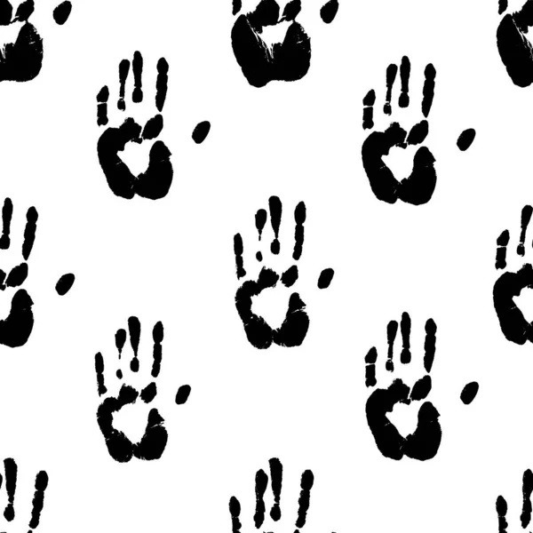 Prints Human Hands Seamless Pattern Palm Imprints Background Black White — Stock Vector