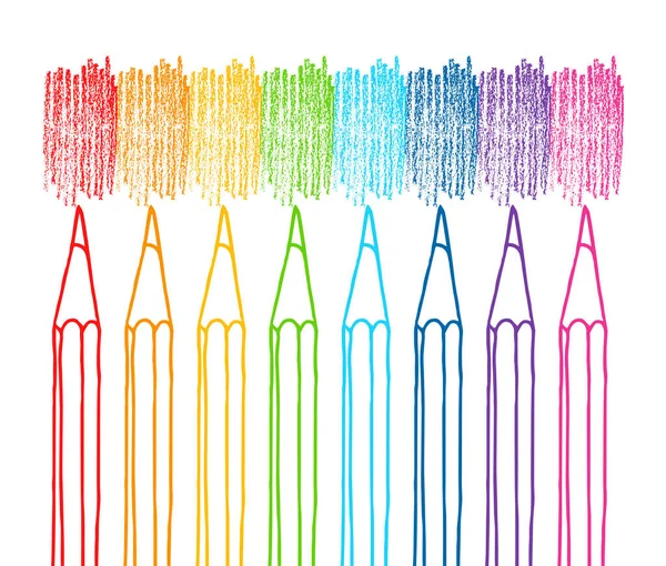 Lápis Coloridos Contorno Com Traços Escotilha Definem Ilustração Doodle Vetorial — Vetor de Stock