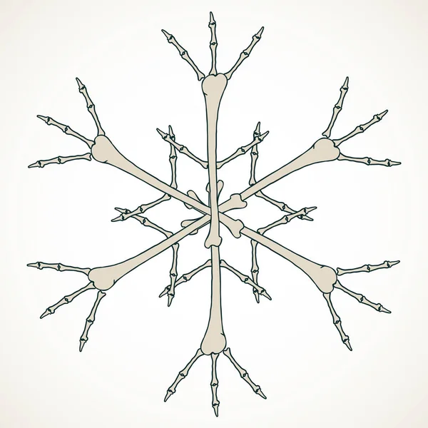 Beyaz zemin üzerinde izole edilmiş bej bej kemiklerden yapılmış vektör kar tanesi.