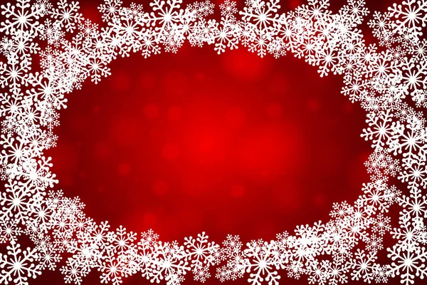 Weihnachten Schneeflocken Leeren Ovalen Rahmen Vektor Illustration Grußkarte Winter Roten — Stockvektor