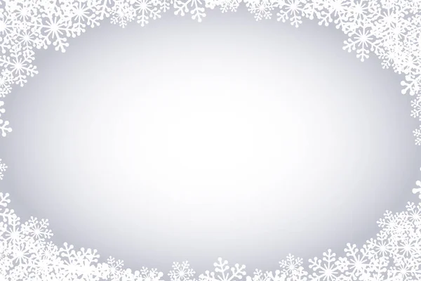Jul Snöflingor Tom Oval Ram Vektor Illustration Gratulationskort Ljusgrå Vinter — Stock vektor