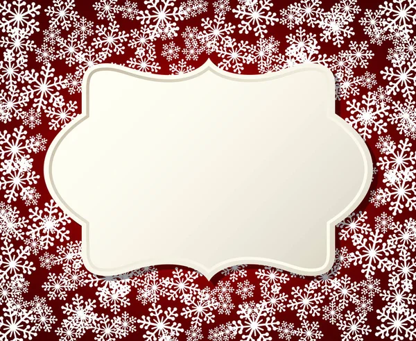 圣诞雪花的复古空白框矢量插图 贺卡冬季红色背景与复制空间 新年快乐 横向格式 — 图库矢量图片