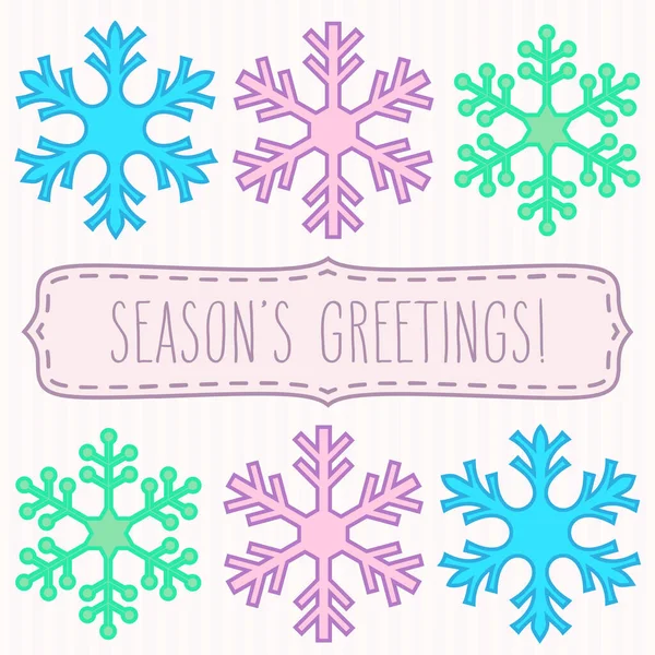 Snowflakes Rows Frame Hand Written Season Greetings — Stock Vector
