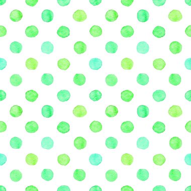 Beyaz bitti izole yuvarlak yeşil nokta sorunsuz elle çizilmiş suluboya desen yaptı.