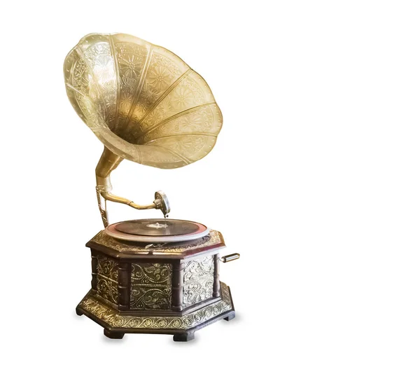 Altes Retro Grammophon Isoliert Über Weiß — Stockfoto