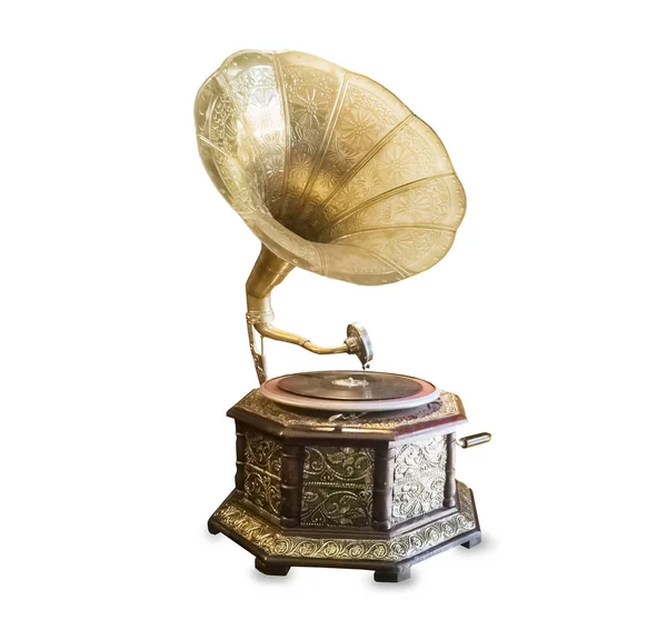 Oude Retro Grammofoon Geïsoleerd Wit — Stockfoto
