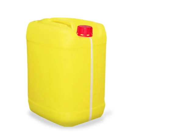 Yellow Plastic Canister Isolated White — Stock Photo, Image
