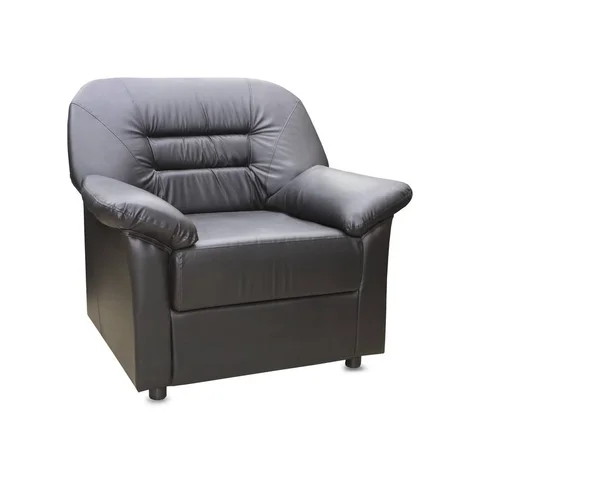 白い背景上に分離されて近代的な黒い革張りの椅子 — ストック写真