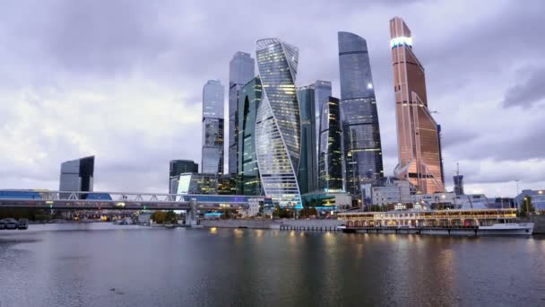 Moscow City Футуристические Небоскребы Moscow International Business Center — стоковое видео