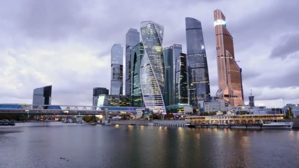 Moscow City Футуристические Небоскребы Moscow International Business Center — стоковое видео