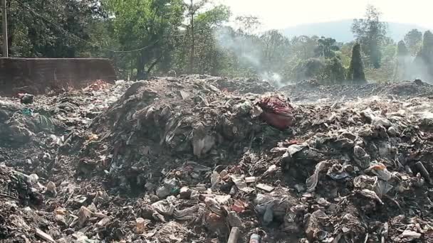 Large Garbage Dump Waste Smoke — Stock Video