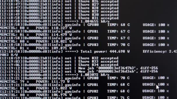 Processo Mineração Monitor Perto — Vídeo de Stock