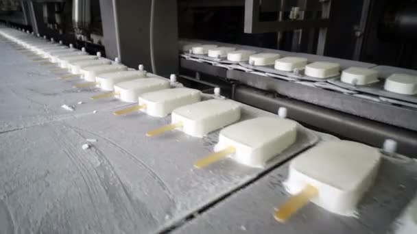 Automatische Transportband Regels Voor Productie Van Consumptie Ijs — Stockvideo