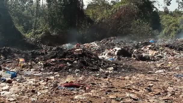 Großer Müllhaufen Mit Rauch — Stockvideo