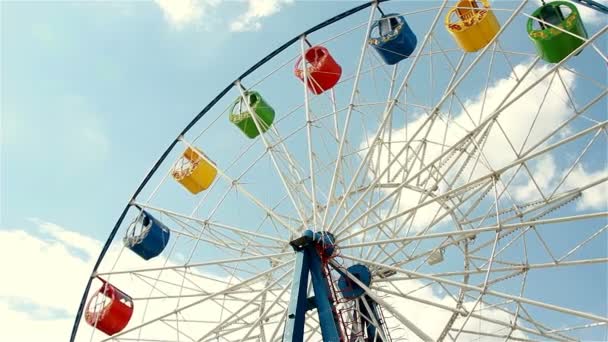 Underside View Ferris Wheel Blue Sky — Stock Video
