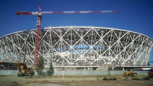 Bau Eines Neuen Stadions Der Stadt Wolgograd Für Die Fußballweltmeisterschaft — Stockvideo