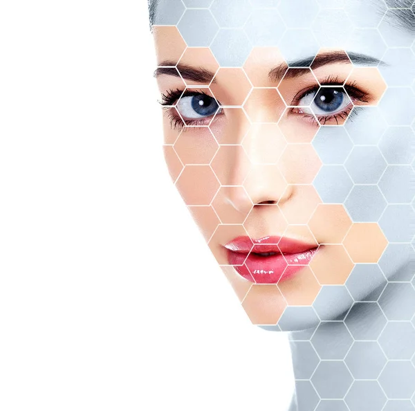 Beautiful Girl Clean Fresh Skin White Background Skin Treatment Concept — Stock Photo, Image