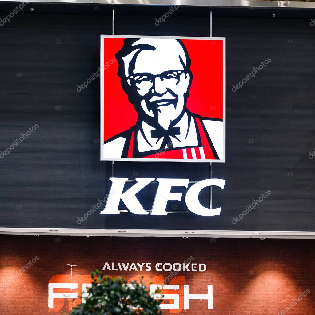 Kentucky Fried Chicken (KFC) Sign. KFC is a fast food restaurant chain that specializes in fried chicken