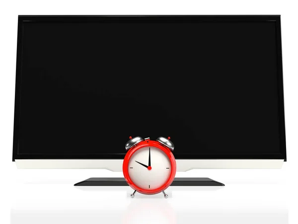 Led テレビと白い背景の上の目覚まし時計 レンダリング — ストック写真