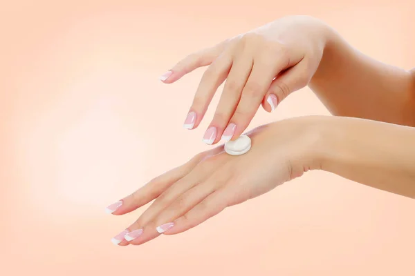 Beautiful Female Hands Cream One Them Closeup Shot — Stock Photo, Image