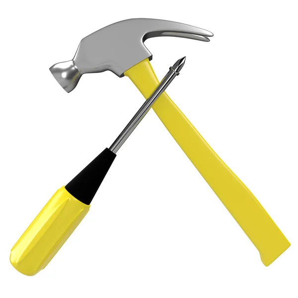 Hammer and screwdriver on white background. 3D rendering — Stock Photo, Image