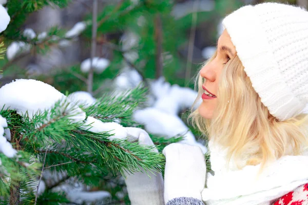 Красива Жінка Зимовому Лісі Концепція Зимових Канікул — стокове фото