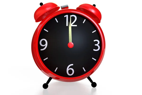 Reloj despertador con esfera de reloj vacía sobre fondo blanco. Renderizado 3D — Foto de Stock