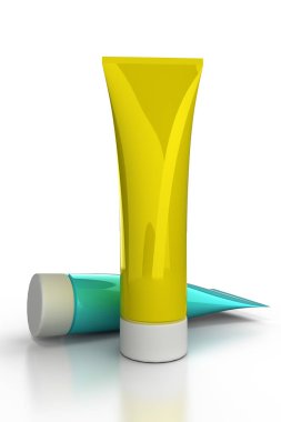 İzole beyaz zemin üzerine krem boruları. 3D render