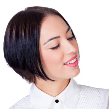 Güzel kız beyaz arka plan üzerinde izole bir şey arıyorum