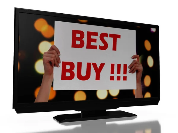 Melhor compra! TV LED no fundo branco. Renderização 3D — Fotografia de Stock