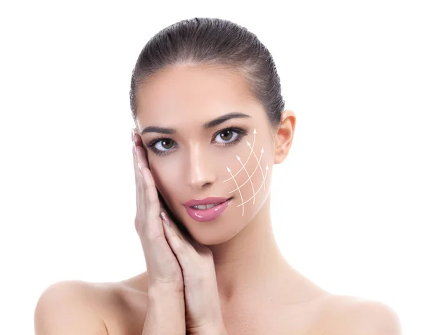 Hübsches Mädchen mit sauberer und frischer Haut. Hautpflegekonzept. isoliert auf weißem Hintergrund — Stockfoto