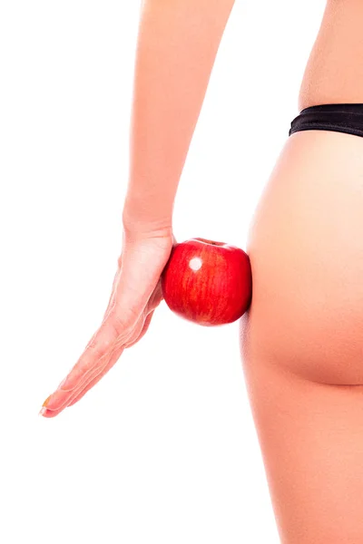 Formas femininas e maçã vermelha, fundo branco, isolado — Fotografia de Stock