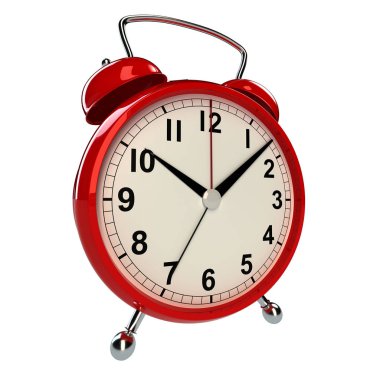 Beyaz arka planda çalar saat. 3B görüntüleme