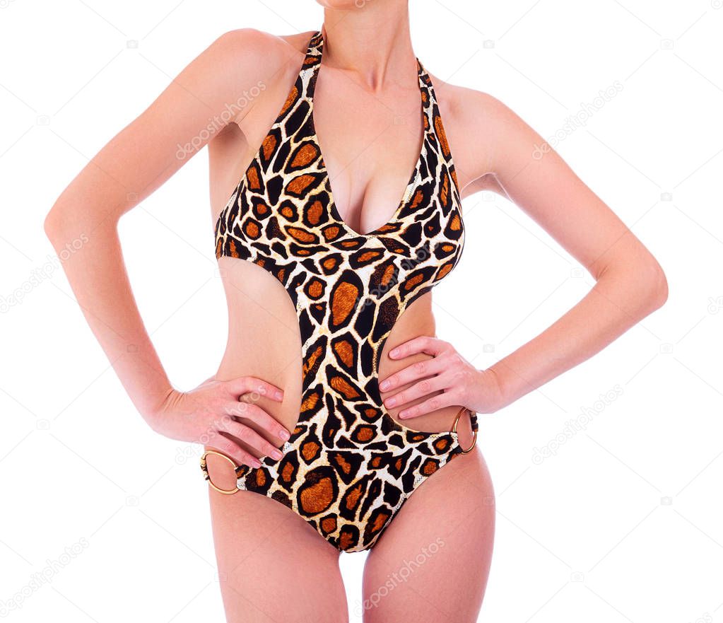 Sexy woman in swimsuit isolated on white background