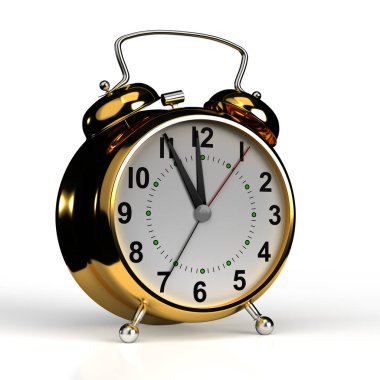 Altın çalar saat beyaz arka plan üzerinde izole. 3d render