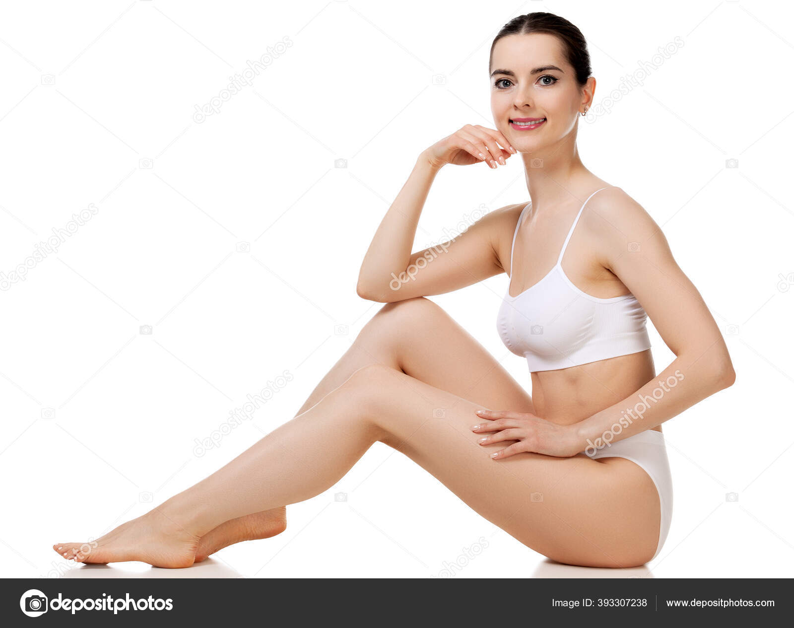 Slim Girl In White Underwear Working Out Stock Photo, Picture and Royalty  Free Image. Image 4606799.