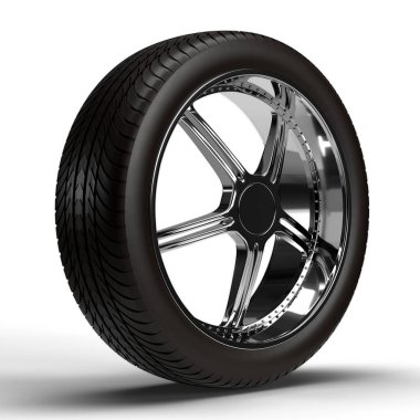 Araba tekerleği beyaz arka planda izole edilmiş. 3B görüntüleme