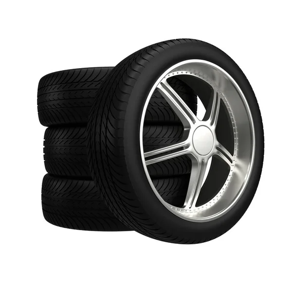 Car Wheels Isolated White Background Rendering — Stock Photo, Image