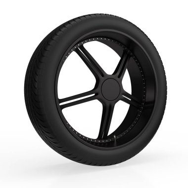 Araba tekerleği beyaz arka planda izole edilmiş. 3B görüntüleme