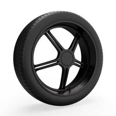 Araba tekerleği beyaz arka planda izole edilmiş. 3B görüntüleme