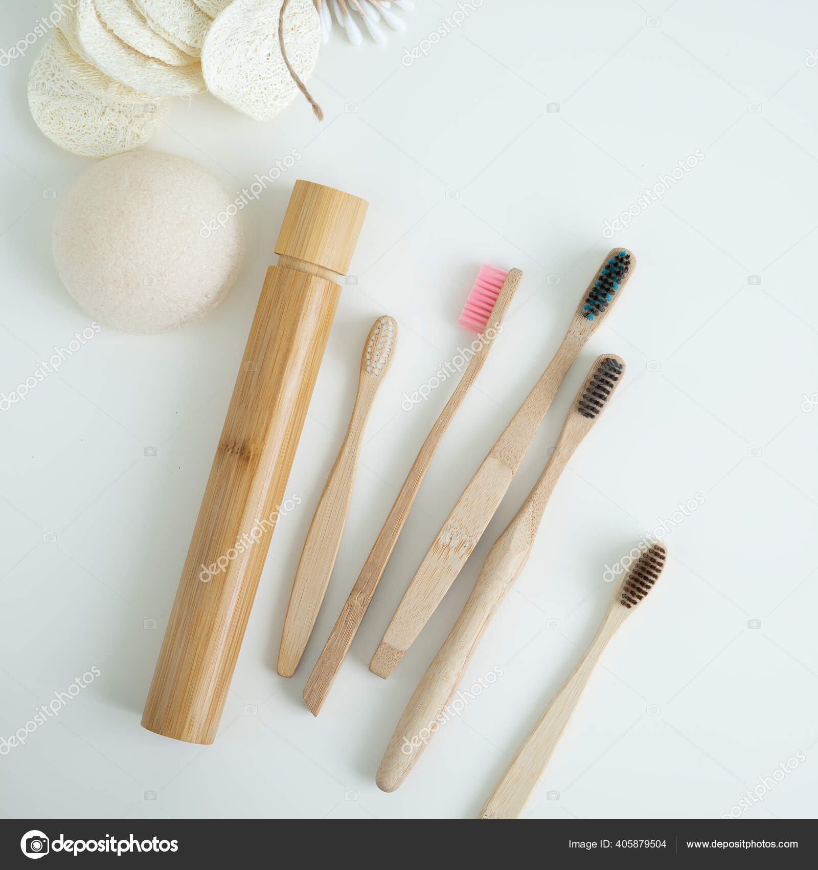 Set Bamboo Toothbrushes Background Stock Photo by ©iryna_budko 405879504